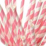 Baby Pink and White Striped Paper Straws 8" (20cm) 6mm Bore 2 baby pink and white striped paper straws