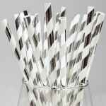 Silver and White Striped Paper Straws 8" (20cm) 6mm Bore 3 silverandwhitestripedpaperstraws820cmbiodegradablecompostableecofrien5B25D24901p