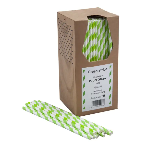 8″ Green & White Striped Paper Straws PK250 1 Green and White Striped Paper Straws